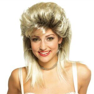 Mullet Wigs for Women Blonde Curly Soft Heat Resistant Shoulder Length Hair 80s
